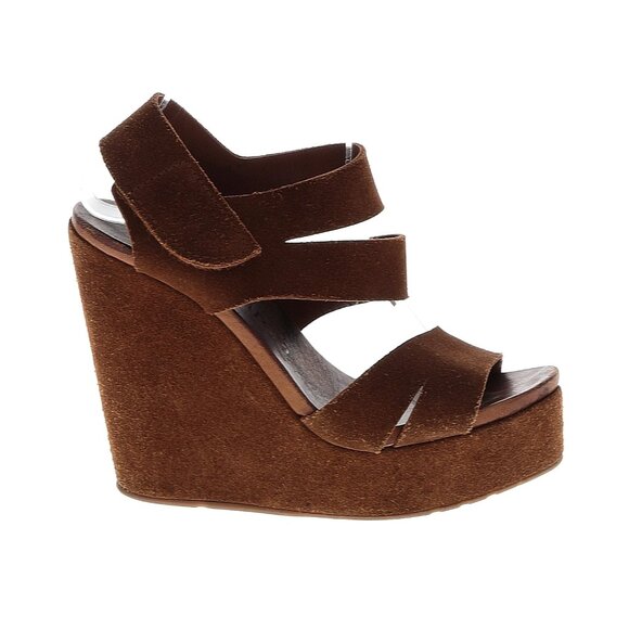 🤎 Pedro Garcia Tesla Platform Wedge Sandals | Brown Suede Leather Size 38 (US 8 - Picture 1 of 7